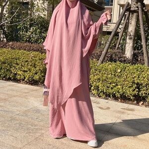 Pink Jilbab Abaya with khimar niqab 2 piece abaya dress